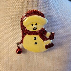 Festive Red and White Snowman Brooch